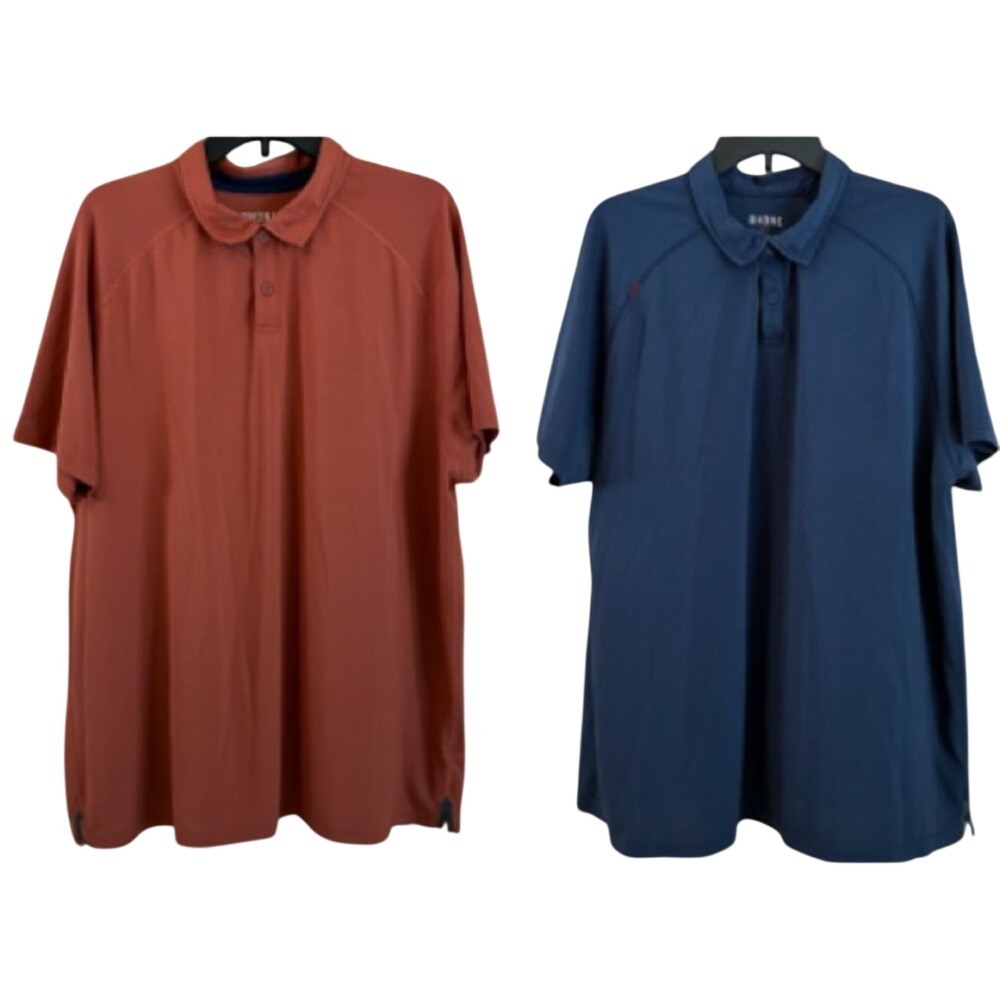 Lot of 2 Rhone Mens Size XXL Short Sleeve Polo Shirts Blue and Rusty Orange